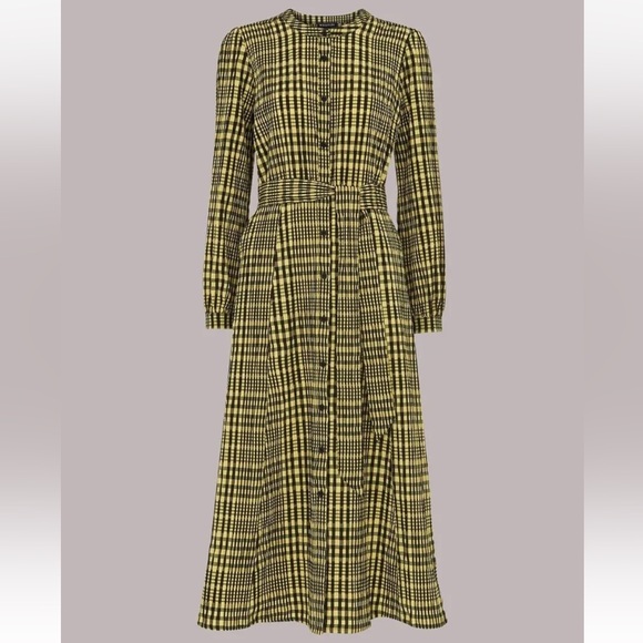 Whistles Dresses & Skirts - Whistles Nora Gingham Check Midi Dress UK 10 Yellow Seersucker Belted